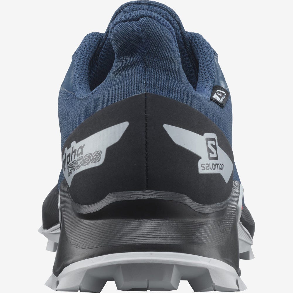 Kids' Salomon ALPHACROSS BLAST CLIMASALOMON™ WATERPROOF Trail Running Shoes Dark Blue/Black | SA03461-749