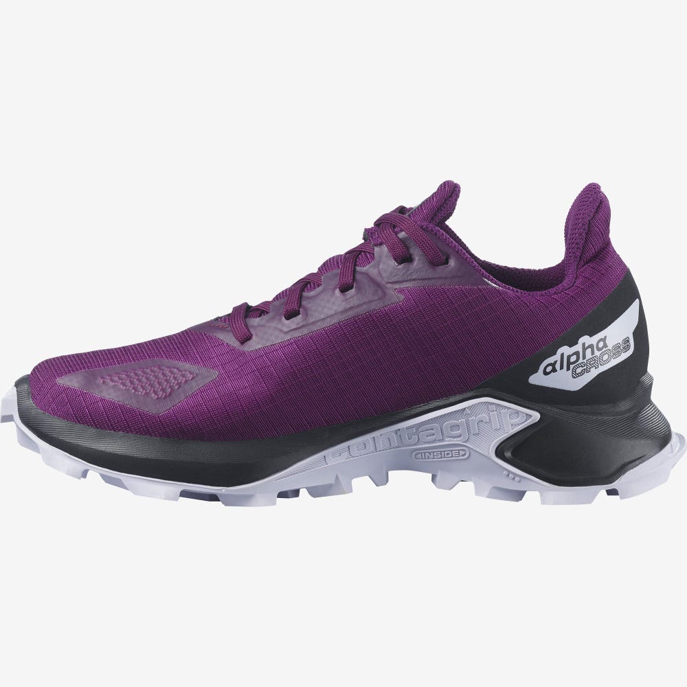 Kids' Salomon ALPHACROSS BLAST CLIMASALOMON™ WATERPROOF Trail Running Shoes Purple/Black/Purple | SA14382-162