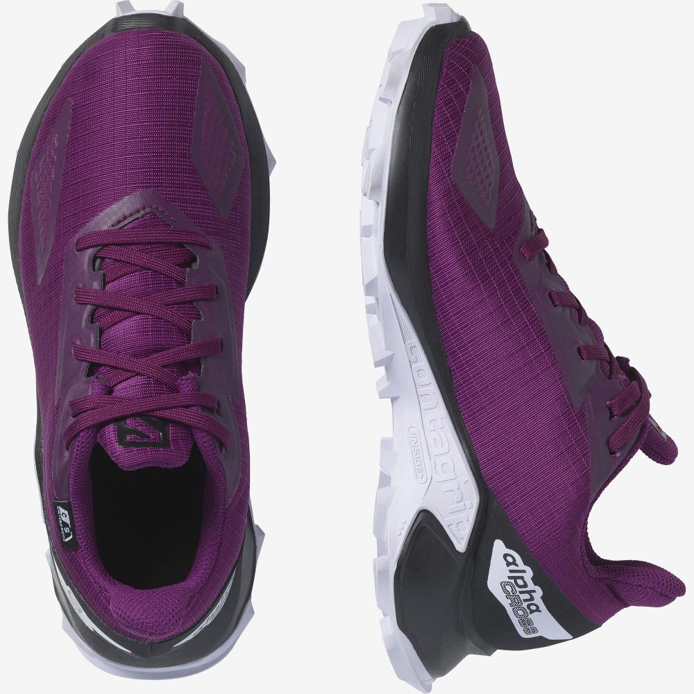 Kids' Salomon ALPHACROSS BLAST CLIMASALOMON™ WATERPROOF Trail Running Shoes Purple/Black/Purple | SA14382-162