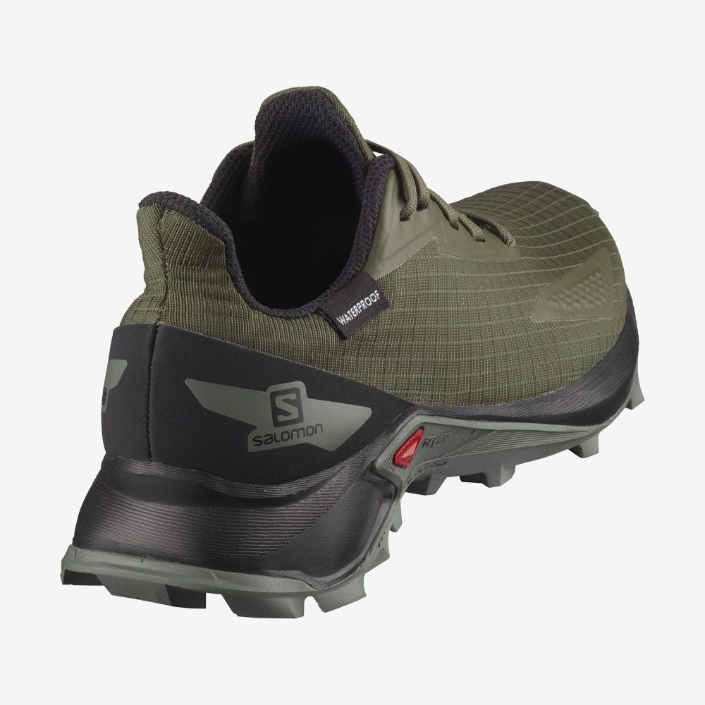 Kids' Salomon ALPHACROSS BLAST CLIMASALOMON™ WATERPROOF Trail Running Shoes Olive/Black/Grey | SA58134-512