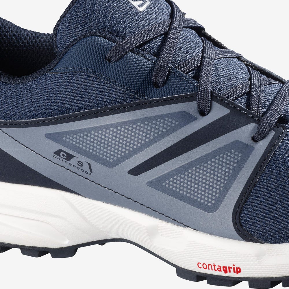 Kids' Salomon SENSE CLIMASALOMON™ WATERPROOF Trail Running Shoes Navy/Grey | SA70962-486