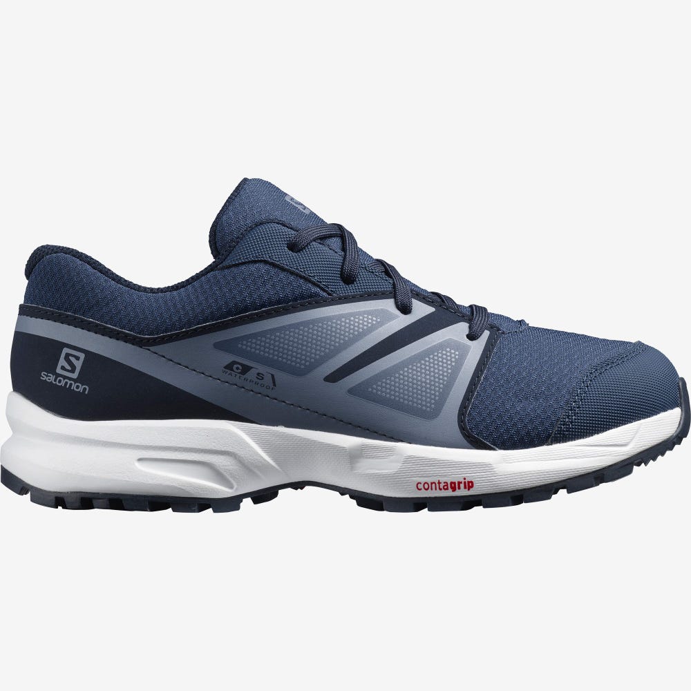 Kids' Salomon SENSE CLIMASALOMON™ WATERPROOF Trail Running Shoes Navy/Grey | SA70962-486