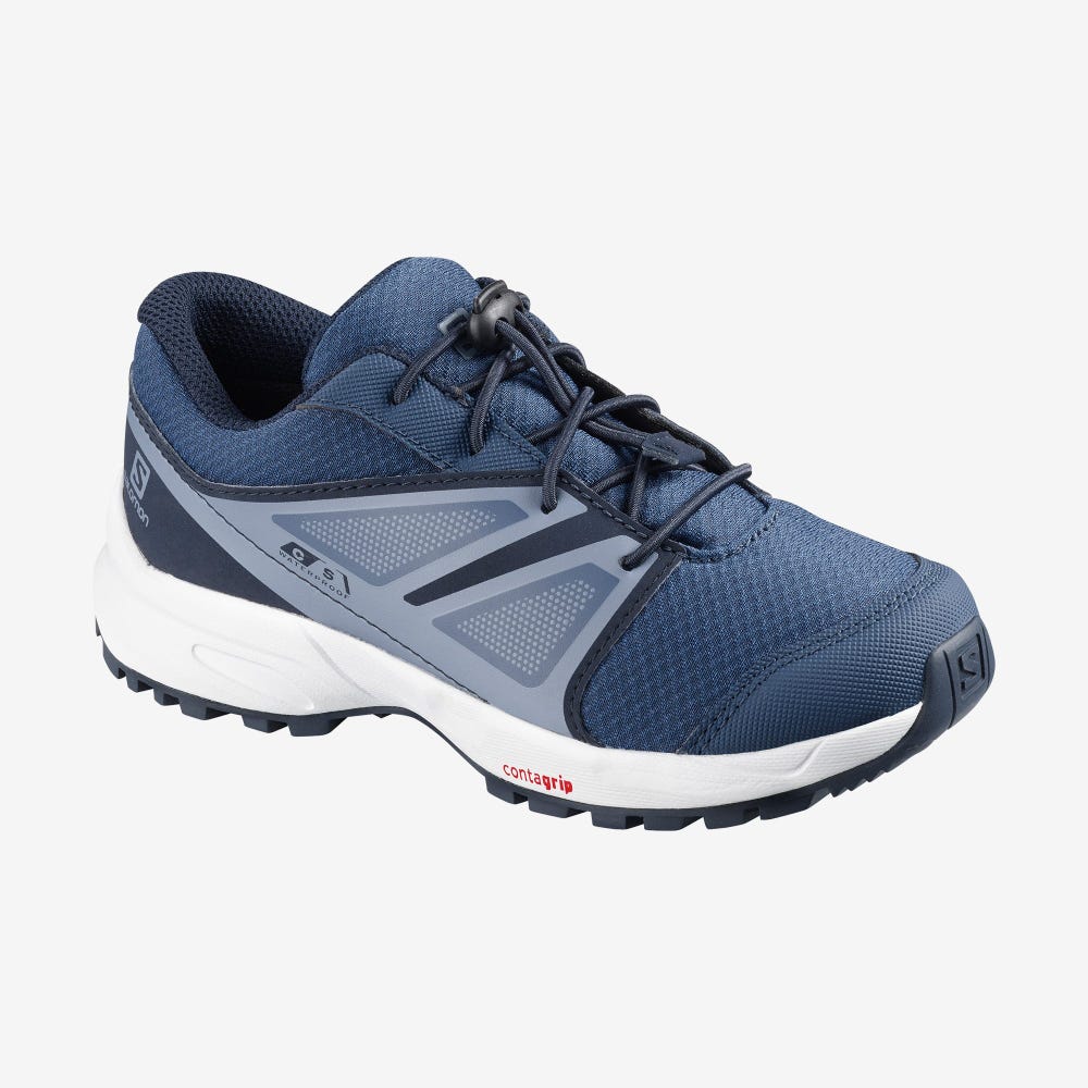 Kids\' Salomon SENSE CLIMASALOMON™ WATERPROOF Running Shoes Navy/Grey | SA72914-206