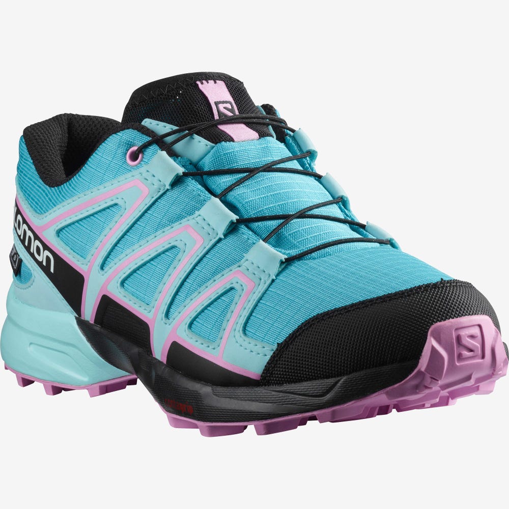 Kids' Salomon SPEEDCROSS CLIMASALOMON™ WATERPROOF Trail Running Shoes Blue/Turquoise/Purple | SA07614-815