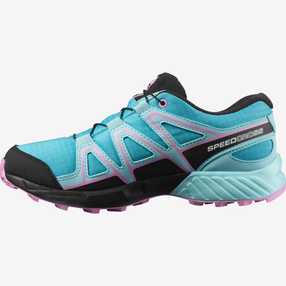 Kids' Salomon SPEEDCROSS CLIMASALOMON™ WATERPROOF Trail Running Shoes Blue/Turquoise/Purple | SA07614-815