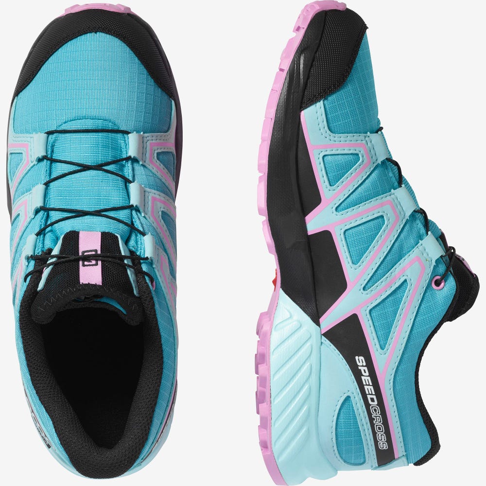 Kids' Salomon SPEEDCROSS CLIMASALOMON™ WATERPROOF Trail Running Shoes Blue/Turquoise/Purple | SA07614-815