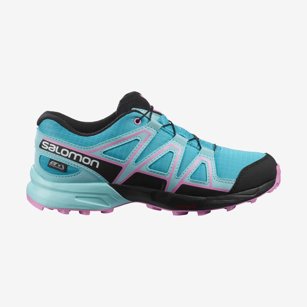 Kids\' Salomon SPEEDCROSS CLIMASALOMON™ WATERPROOF Trail Running Shoes Blue/Turquoise/Purple | SA07614-815