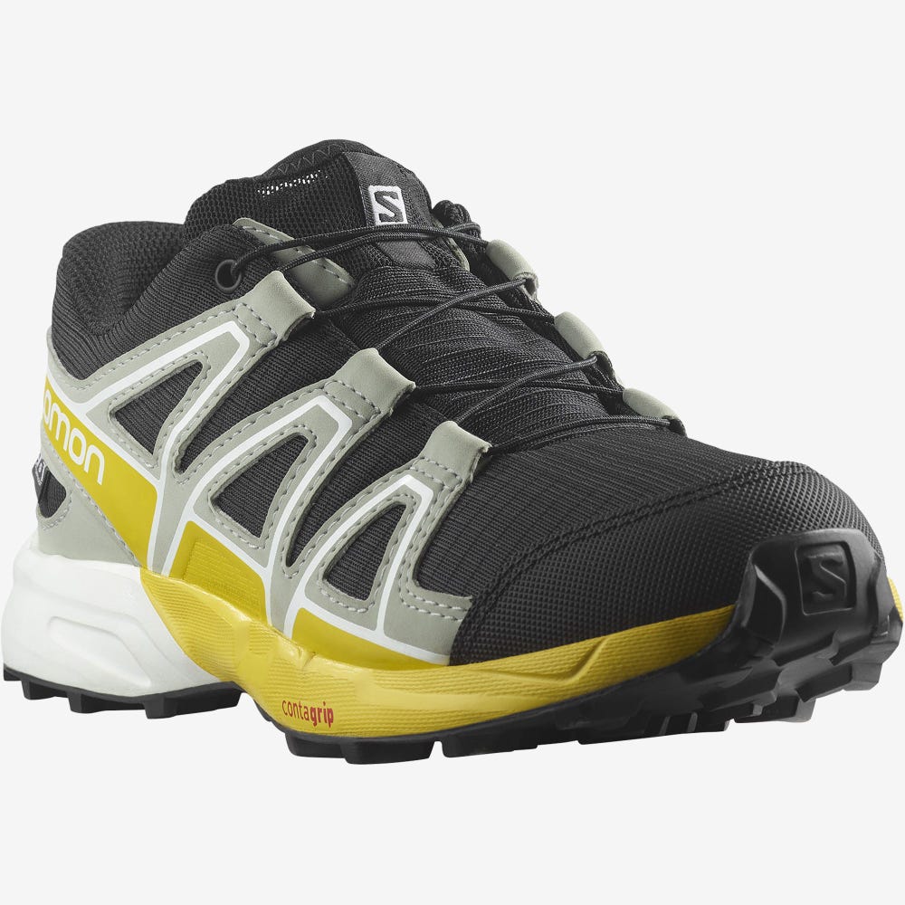 Kids' Salomon SPEEDCROSS CLIMASALOMON™ WATERPROOF Trail Running Shoes Black/Lemon | SA87253-728