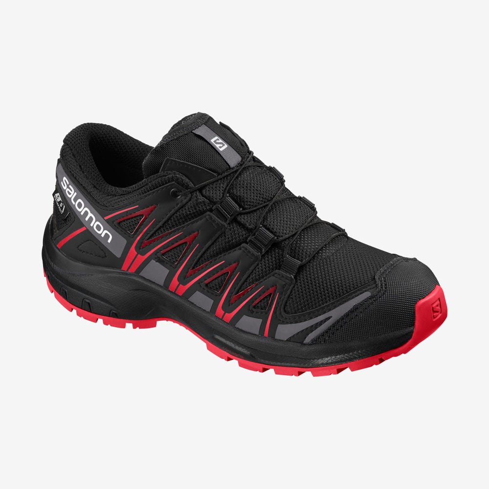 Kids\' Salomon XA PRO 3D CLIMASALOMON™ WATERPROOF Trail Running Shoes Black/Red | SA53081-428