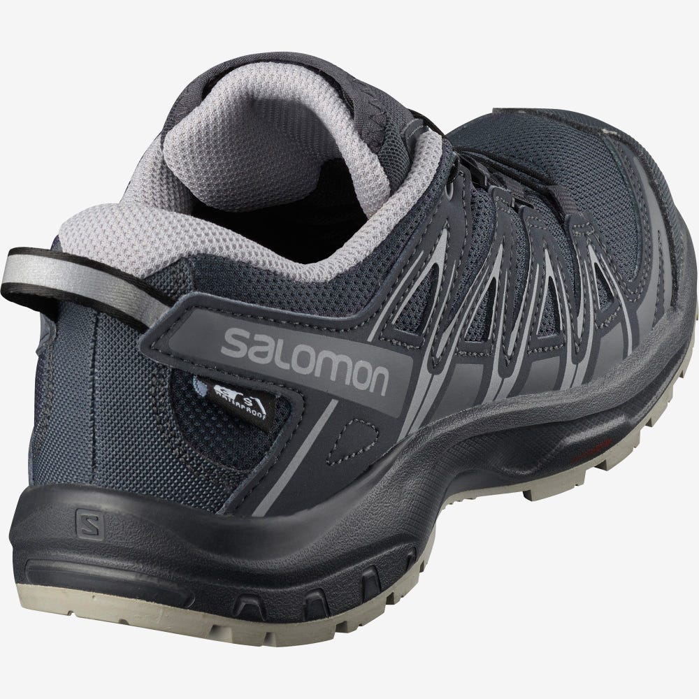 Kids' Salomon XA PRO 3D CSWP NOCTURNE J Trail Running Shoes Grey/Navy | SA39826-390