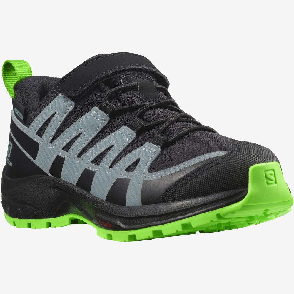 Kids' Salomon XA PRO V8 CLIMASALOMON™ WATERPROOF Hiking Boots Black/Green | SA05217-519