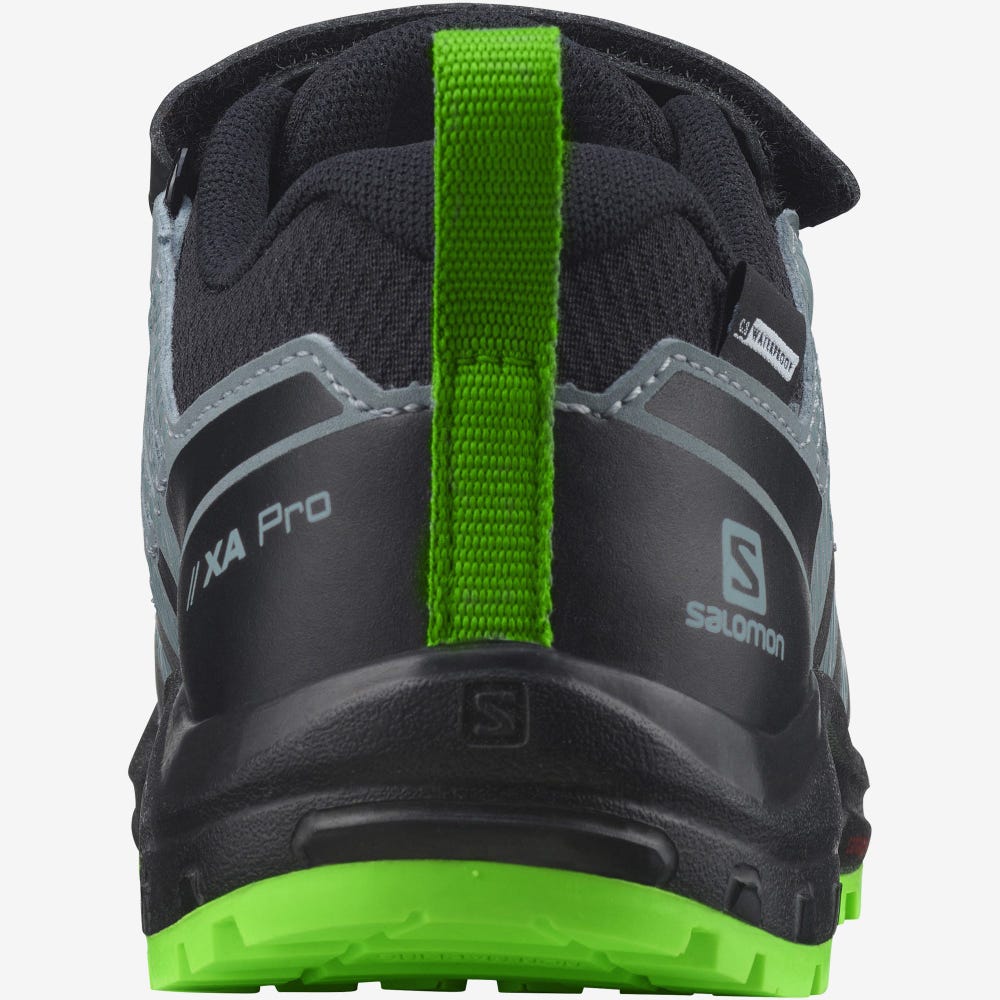 Kids' Salomon XA PRO V8 CLIMASALOMON™ WATERPROOF Hiking Boots Black/Green | SA05217-519