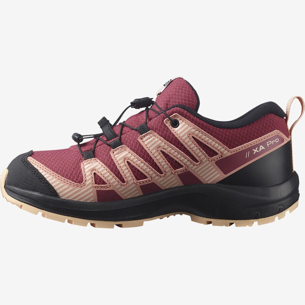 Kids' Salomon XA PRO V8 CLIMASALOMON™ WATERPROOF Trail Running Shoes Red/Black/Cream | SA16032-739