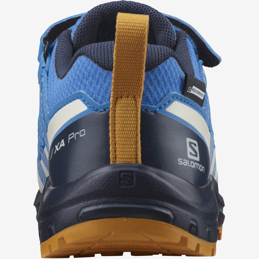 Kids' Salomon XA PRO V8 CLIMASALOMON™ WATERPROOF Trail Running Shoes Blue/Navy | SA20649-204