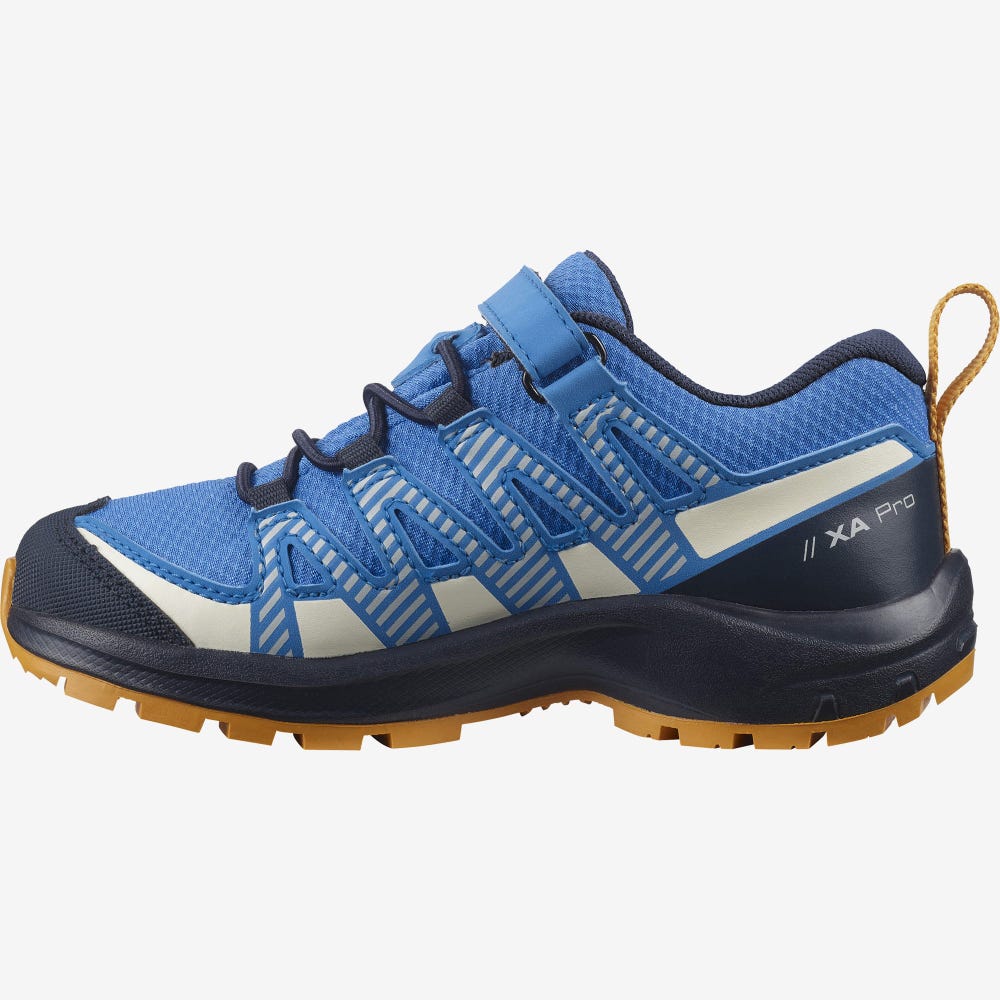 Kids' Salomon XA PRO V8 CLIMASALOMON™ WATERPROOF Trail Running Shoes Blue/Navy | SA20649-204