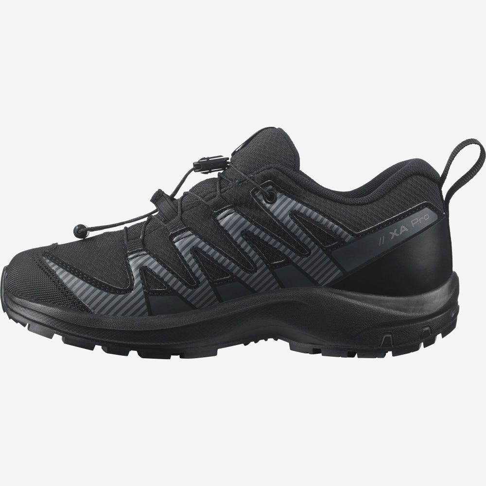 Kids' Salomon XA PRO V8 CLIMASALOMON™ WATERPROOF Trail Running Shoes Black | SA34052-971