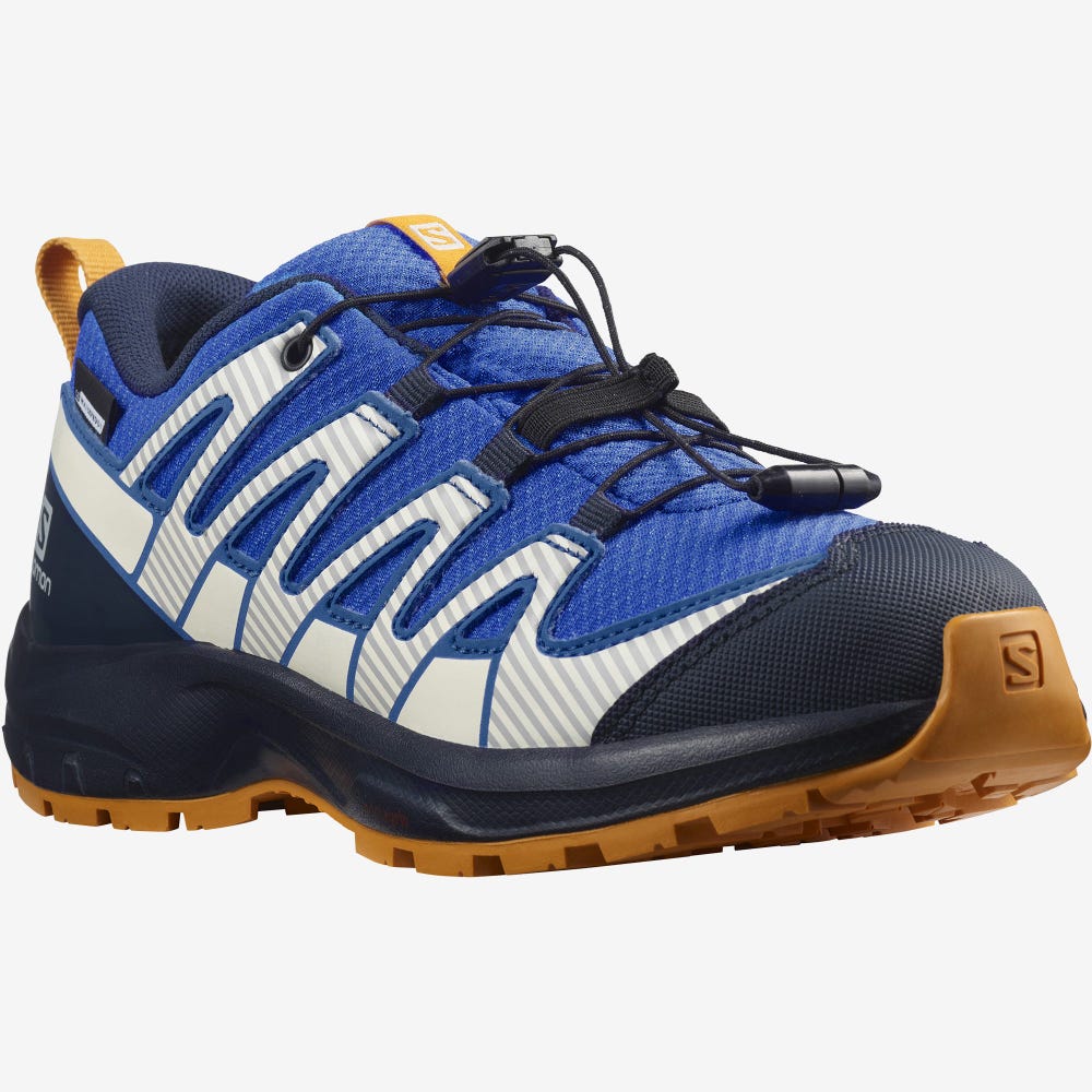 Kids' Salomon XA PRO V8 CLIMASALOMON™ WATERPROOF Trail Running Shoes Blue/Navy | SA34506-251