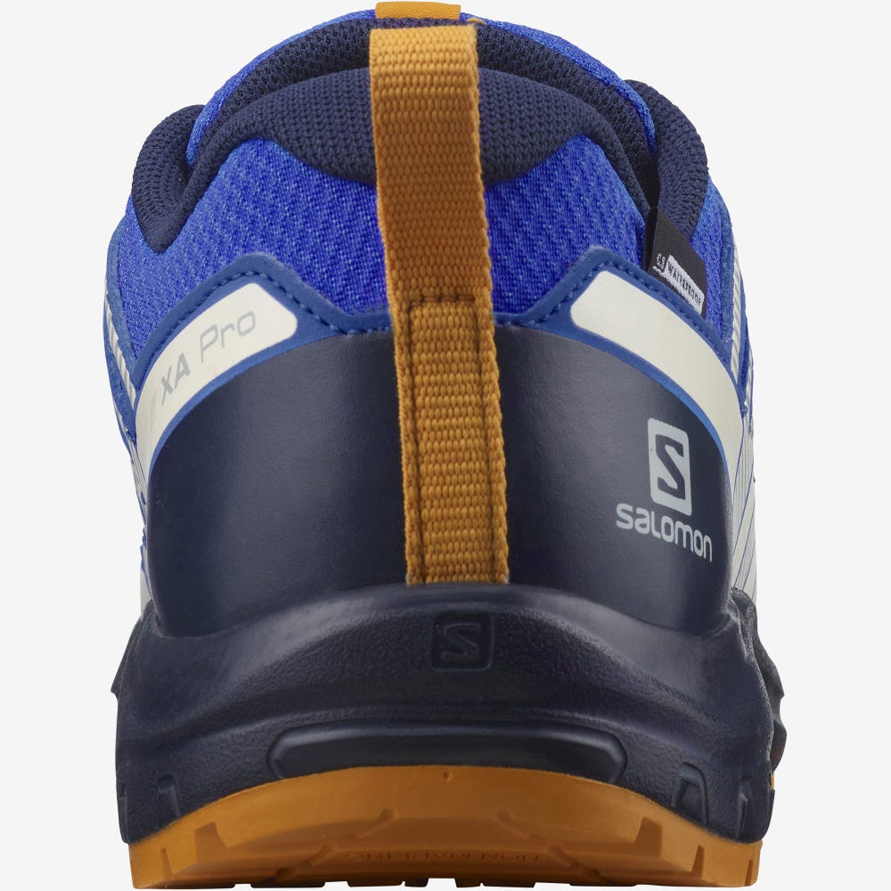 Kids' Salomon XA PRO V8 CLIMASALOMON™ WATERPROOF Trail Running Shoes Blue/Navy | SA34506-251