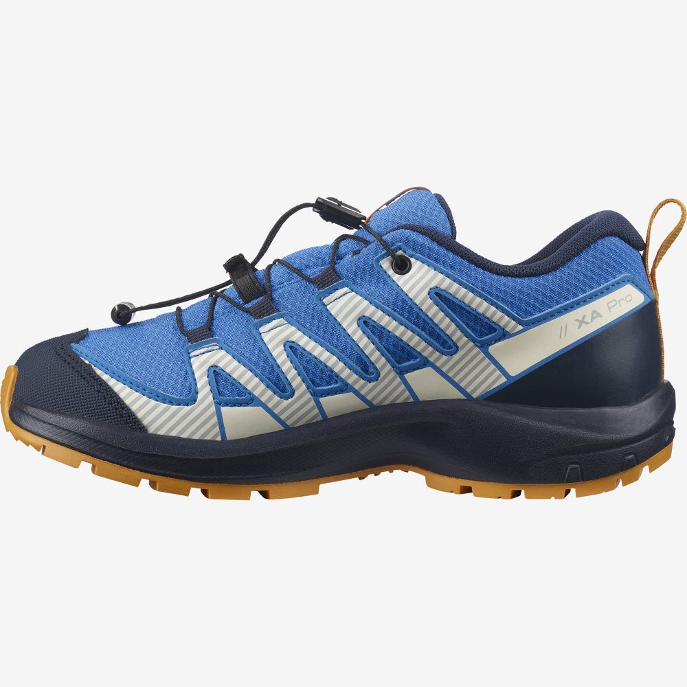 Kids' Salomon XA PRO V8 CLIMASALOMON™ WATERPROOF Trail Running Shoes Blue/Navy | SA34506-251