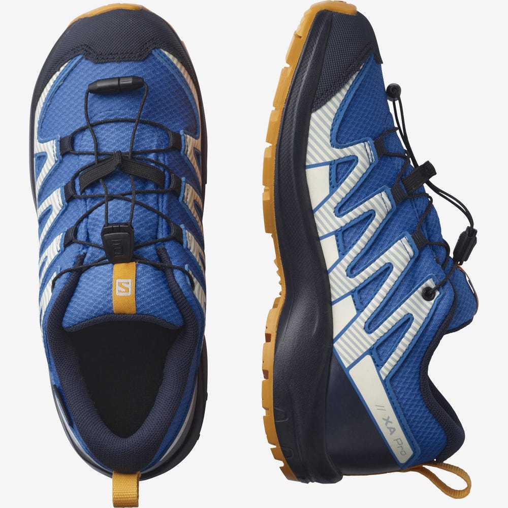 Kids' Salomon XA PRO V8 CLIMASALOMON™ WATERPROOF Trail Running Shoes Blue/Navy | SA34506-251