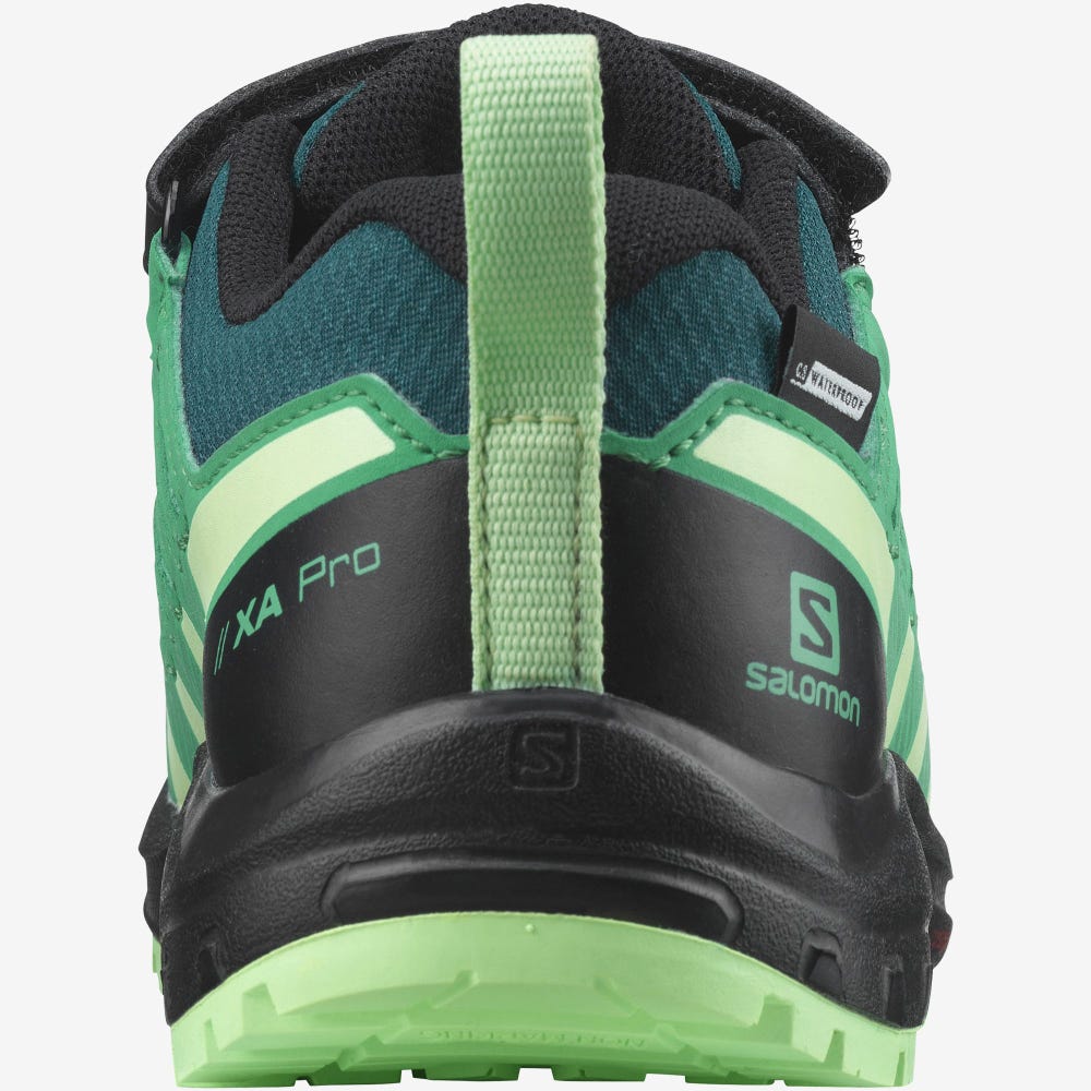 Kids' Salomon XA PRO V8 CLIMASALOMON™ WATERPROOF Trail Running Shoes Deep Turquoise/Black/Green | SA48291-134