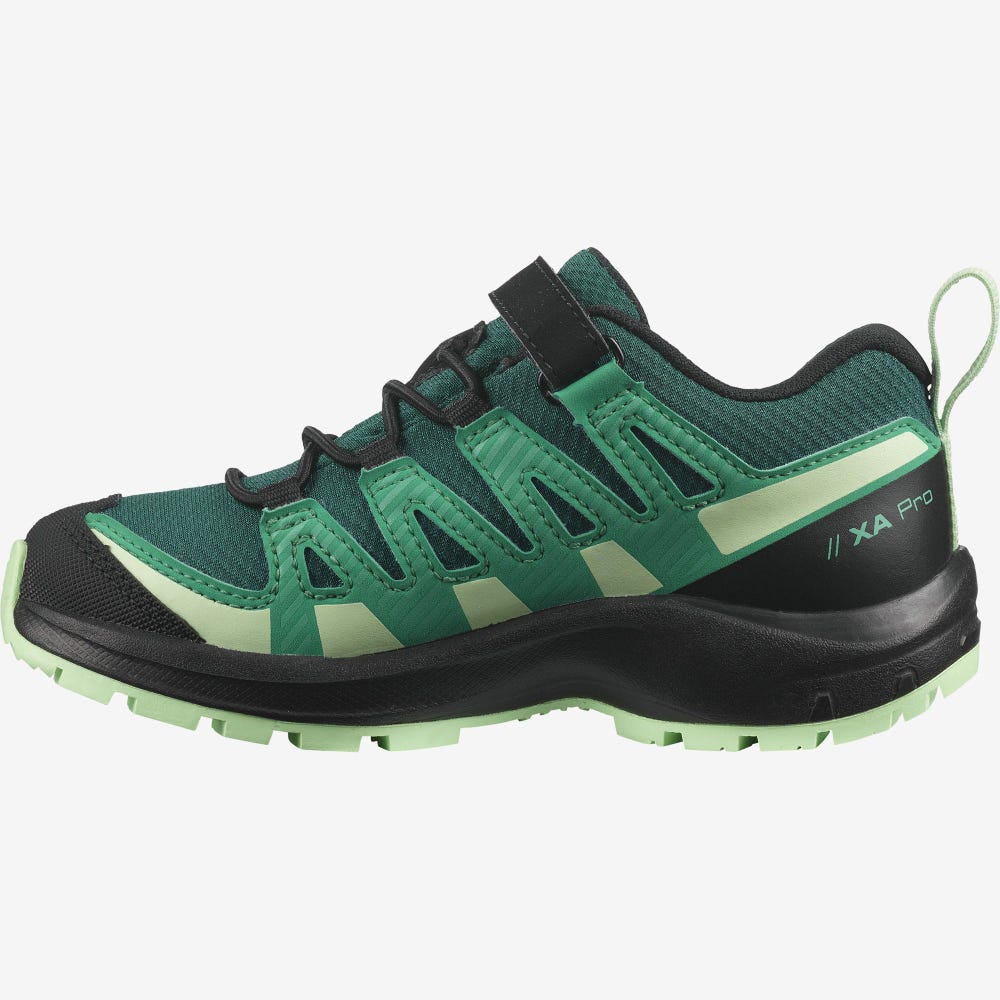 Kids' Salomon XA PRO V8 CLIMASALOMON™ WATERPROOF Trail Running Shoes Deep Turquoise/Black/Green | SA48291-134