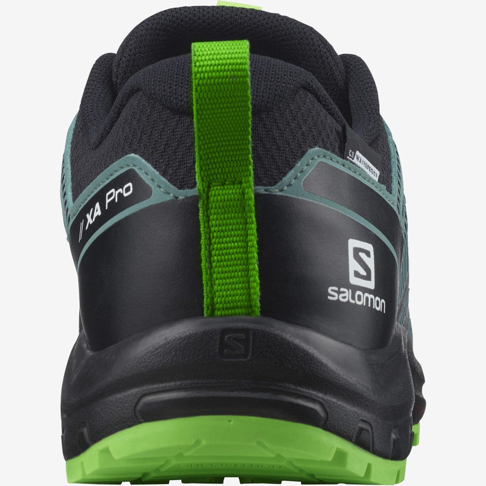 Kids' Salomon XA PRO V8 CLIMASALOMON™ WATERPROOF Hiking Boots Black/Green | SA50236-273