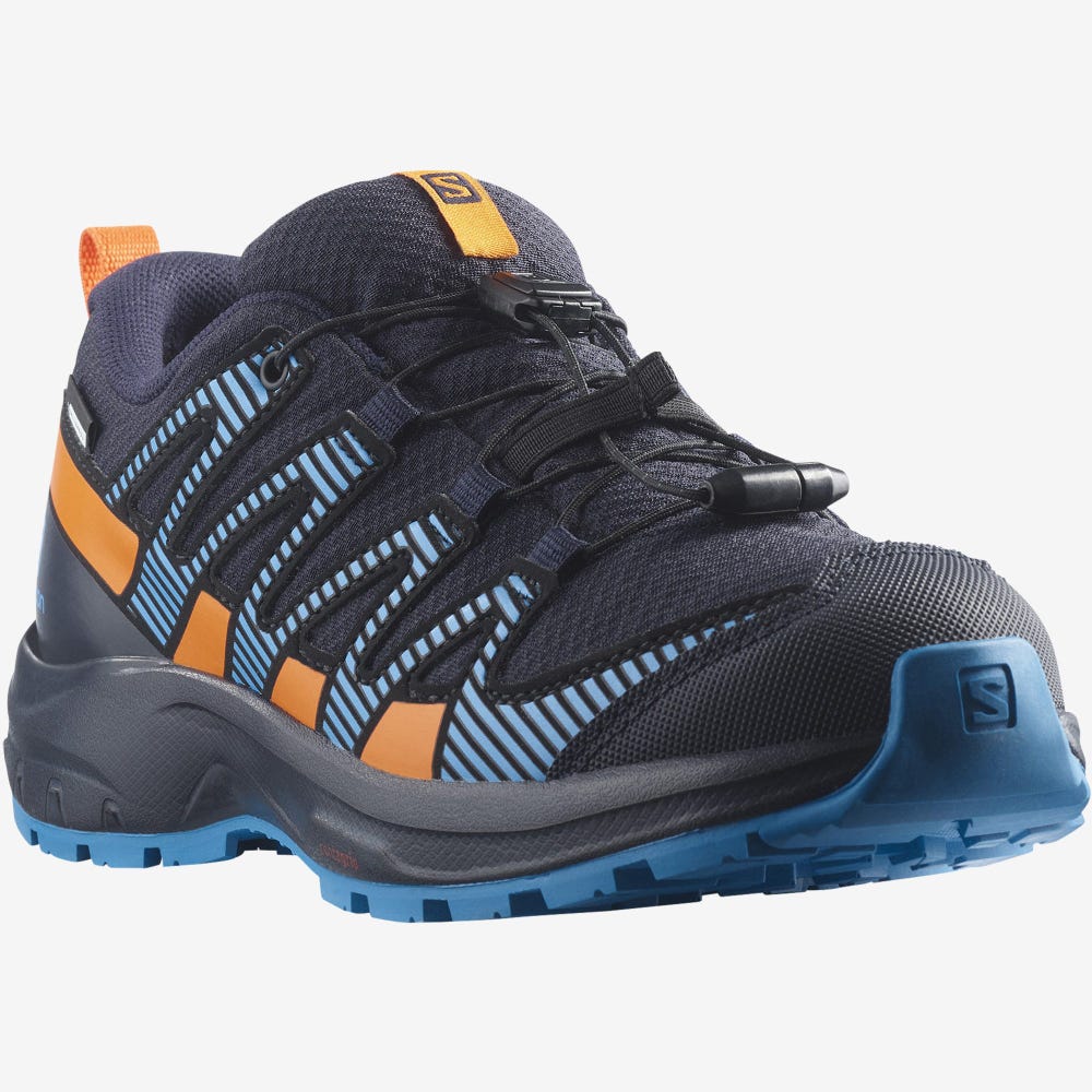 Kids' Salomon XA PRO V8 CLIMASALOMON™ WATERPROOF Trail Running Shoes Navy/Orange | SA51639-607