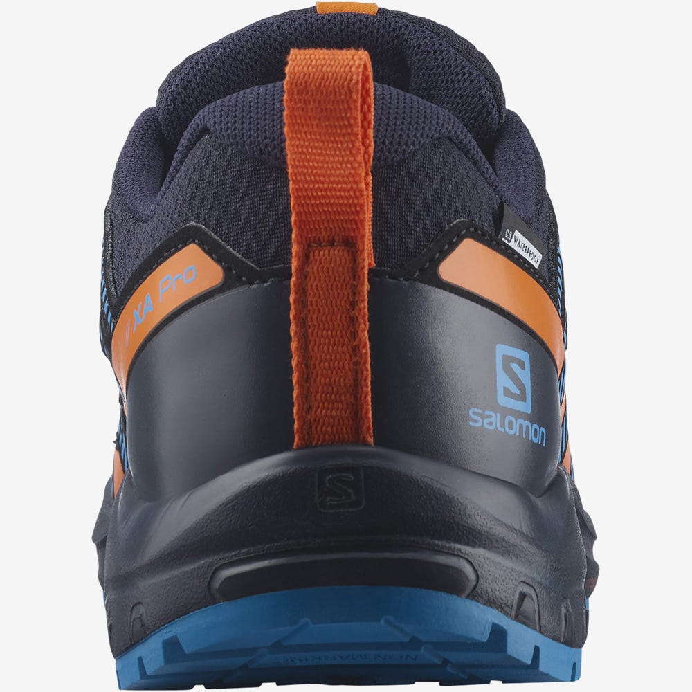 Kids' Salomon XA PRO V8 CLIMASALOMON™ WATERPROOF Trail Running Shoes Navy/Orange | SA51639-607