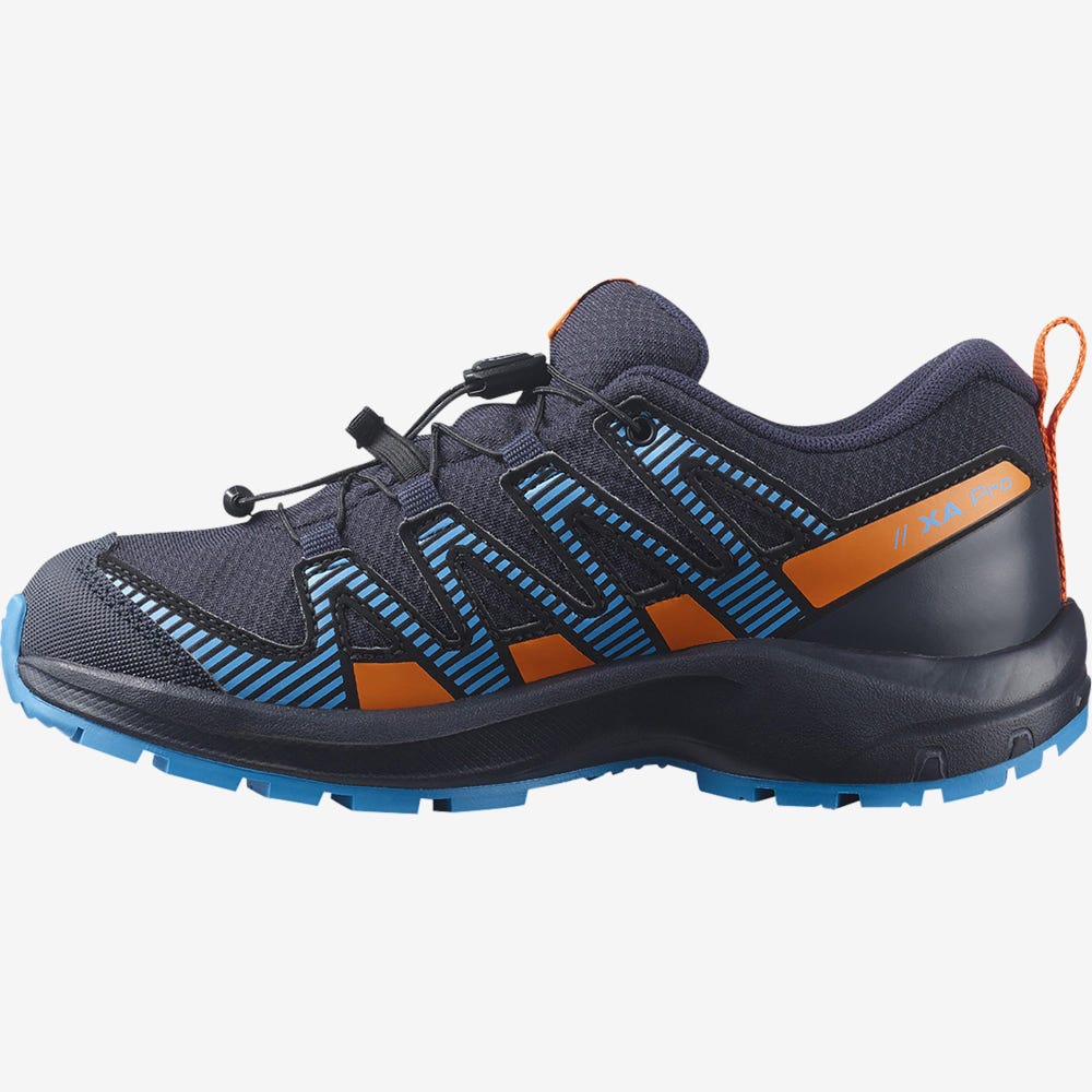 Kids' Salomon XA PRO V8 CLIMASALOMON™ WATERPROOF Trail Running Shoes Navy/Orange | SA51639-607