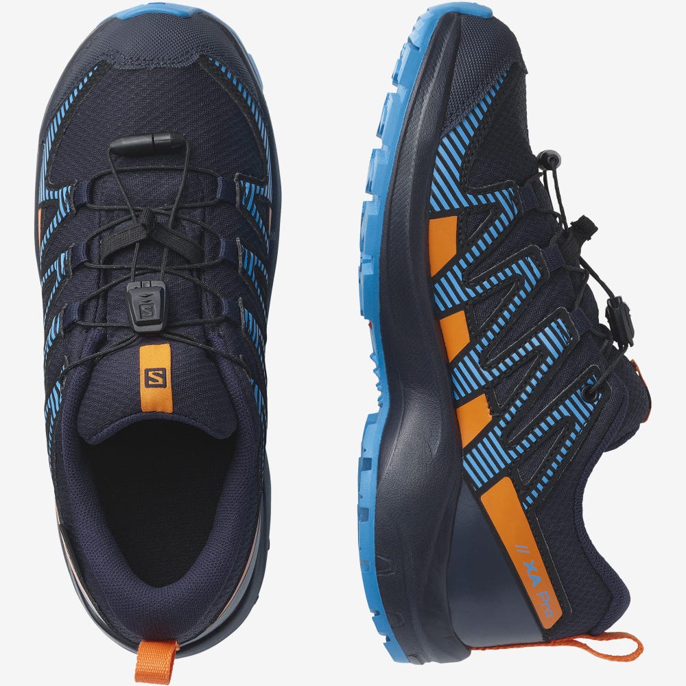 Kids' Salomon XA PRO V8 CLIMASALOMON™ WATERPROOF Trail Running Shoes Navy/Orange | SA51639-607