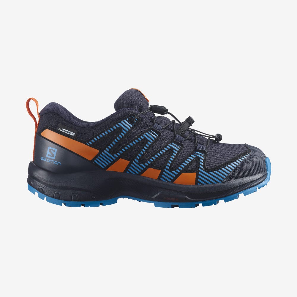 Kids\' Salomon XA PRO V8 CLIMASALOMON™ WATERPROOF Trail Running Shoes Navy/Orange | SA51639-607