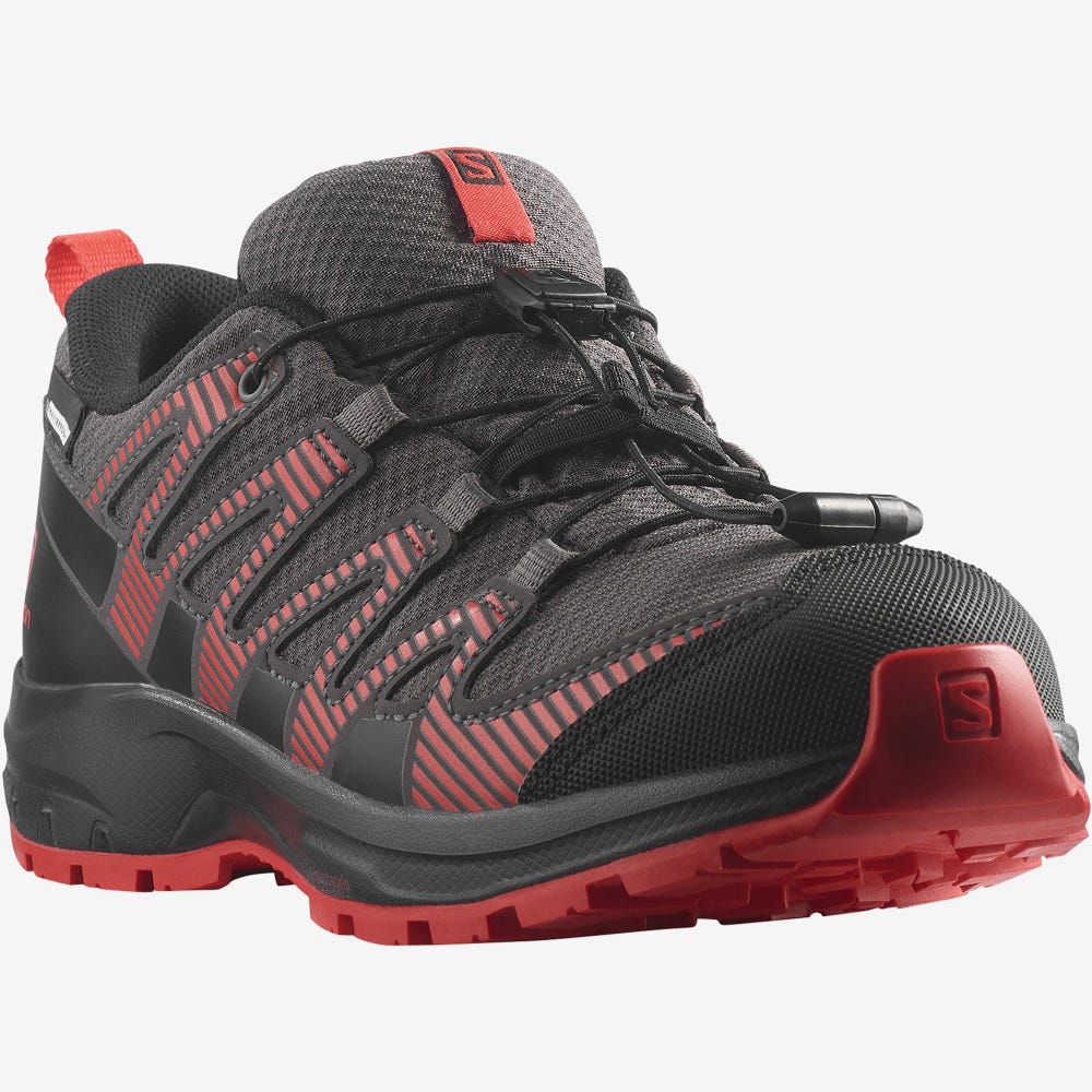 Kids' Salomon XA PRO V8 CLIMASALOMON™ WATERPROOF Trail Running Shoes Grey/Black/Red | SA61849-859