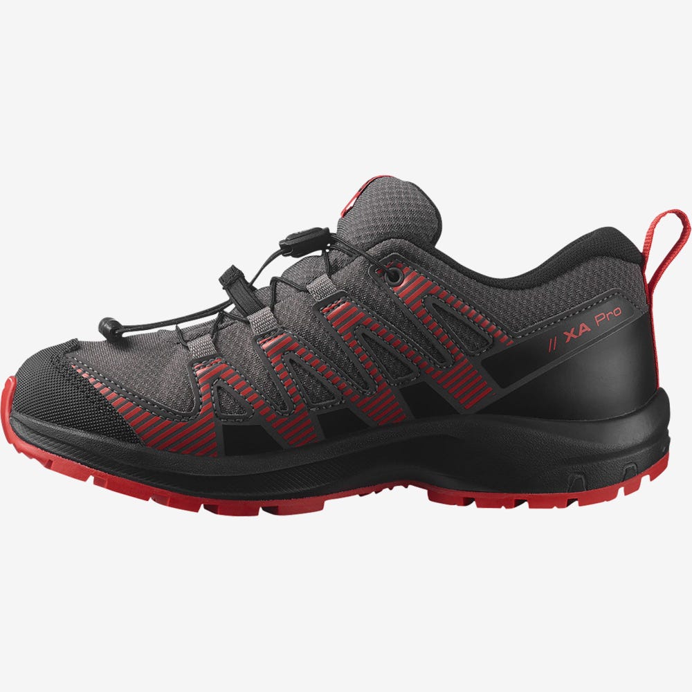 Kids' Salomon XA PRO V8 CLIMASALOMON™ WATERPROOF Trail Running Shoes Grey/Black/Red | SA61849-859