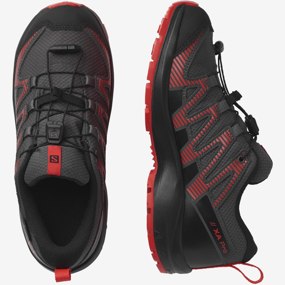 Kids' Salomon XA PRO V8 CLIMASALOMON™ WATERPROOF Trail Running Shoes Grey/Black/Red | SA61849-859