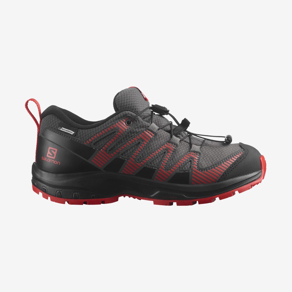 Kids\' Salomon XA PRO V8 CLIMASALOMON™ WATERPROOF Trail Running Shoes Grey/Black/Red | SA61849-859