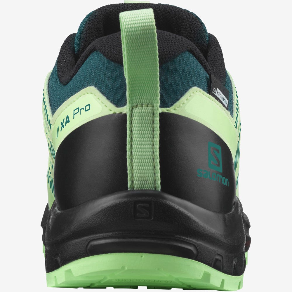 Kids' Salomon XA PRO V8 CLIMASALOMON™ WATERPROOF Hiking Boots Deep Turquoise/Black/Green | SA62098-294