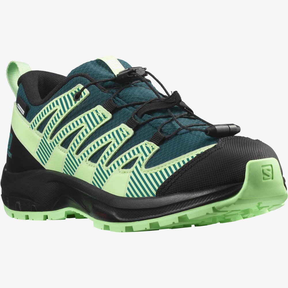 Kids' Salomon XA PRO V8 CLIMASALOMON™ WATERPROOF Trail Running Shoes Deep Turquoise/Black/Green | SA68341-602