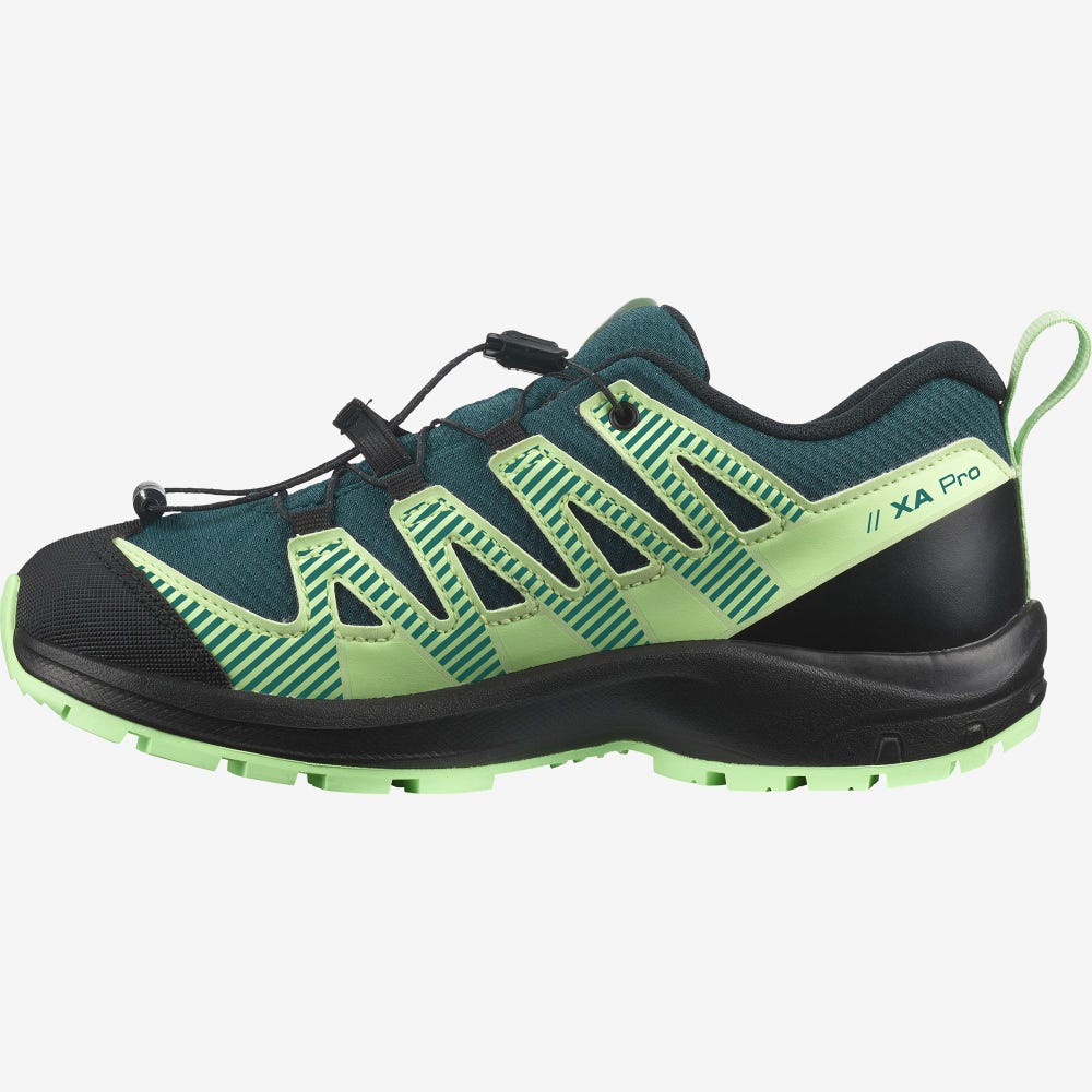 Kids' Salomon XA PRO V8 CLIMASALOMON™ WATERPROOF Trail Running Shoes Deep Turquoise/Black/Green | SA68341-602