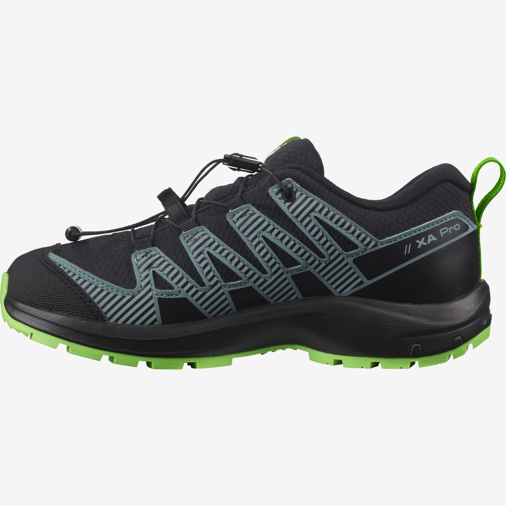 Kids' Salomon XA PRO V8 CLIMASALOMON™ WATERPROOF Trail Running Shoes Black/Green | SA92801-723