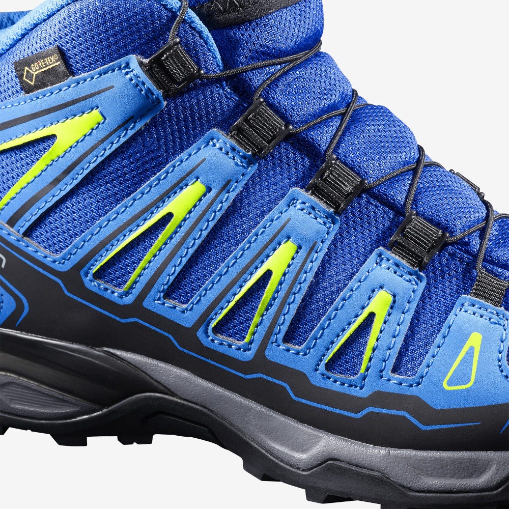 Kids' Salomon X-ULTRA MID GORE-TEX Hiking Boots Blue/Light Blue/Green | SA25193-968