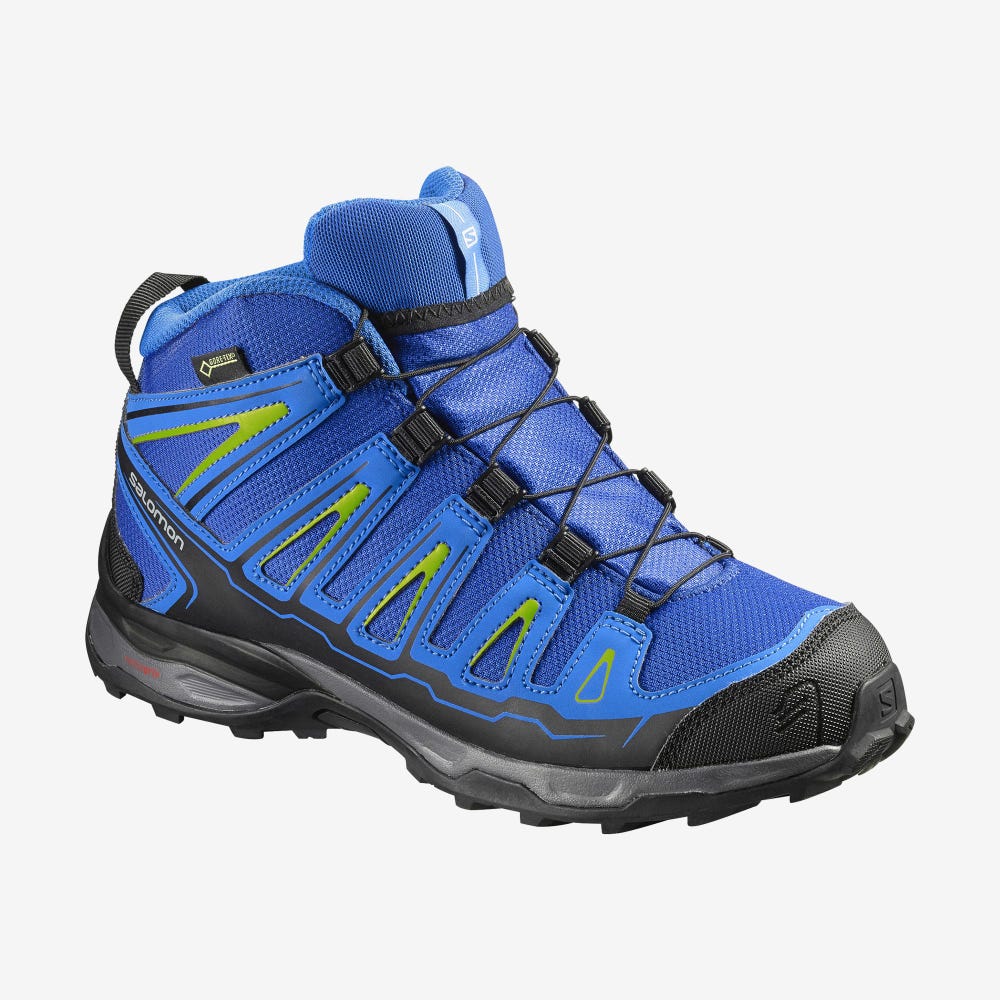 Kids\' Salomon X-ULTRA MID GORE-TEX Hiking Boots Blue/Light Blue/Green | SA25193-968