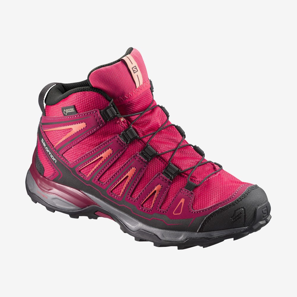 Kids\' Salomon X-ULTRA MID GORE-TEX Hiking Boots Pink/Red/Coral | SA48267-495