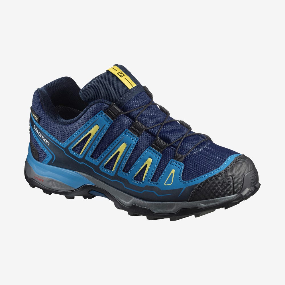 Kids\' Salomon X-ULTRA MID GORE-TEX Hiking Boots Blue/Yellow | SA53801-614