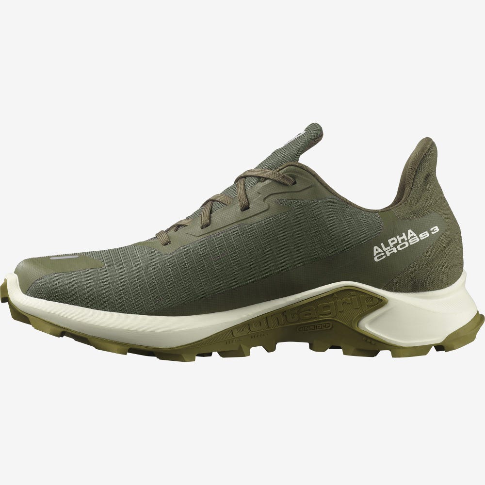 Men's Salomon ALPHACROSS 3 GORE-TEX Trail Running Shoes Olive/Light Yellow/Green | SA98273-795