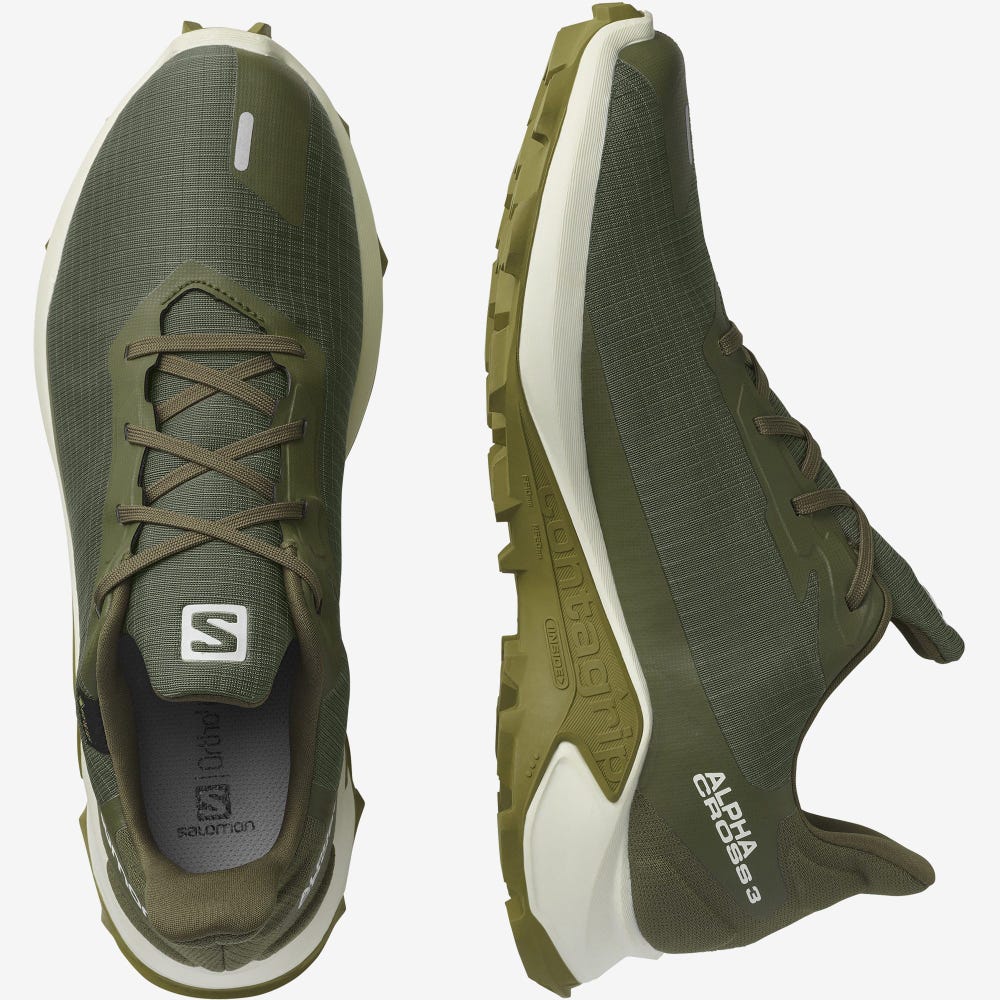 Men's Salomon ALPHACROSS 3 GORE-TEX Trail Running Shoes Olive/Light Yellow/Green | SA98273-795