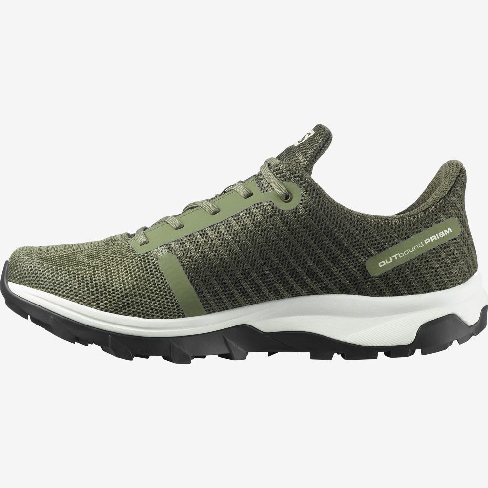 Men's Salomon OUTBOUND PRISM GORE-TEX Hiking Shoes Deep Green/Olive/Light Yellow | SA20659-314