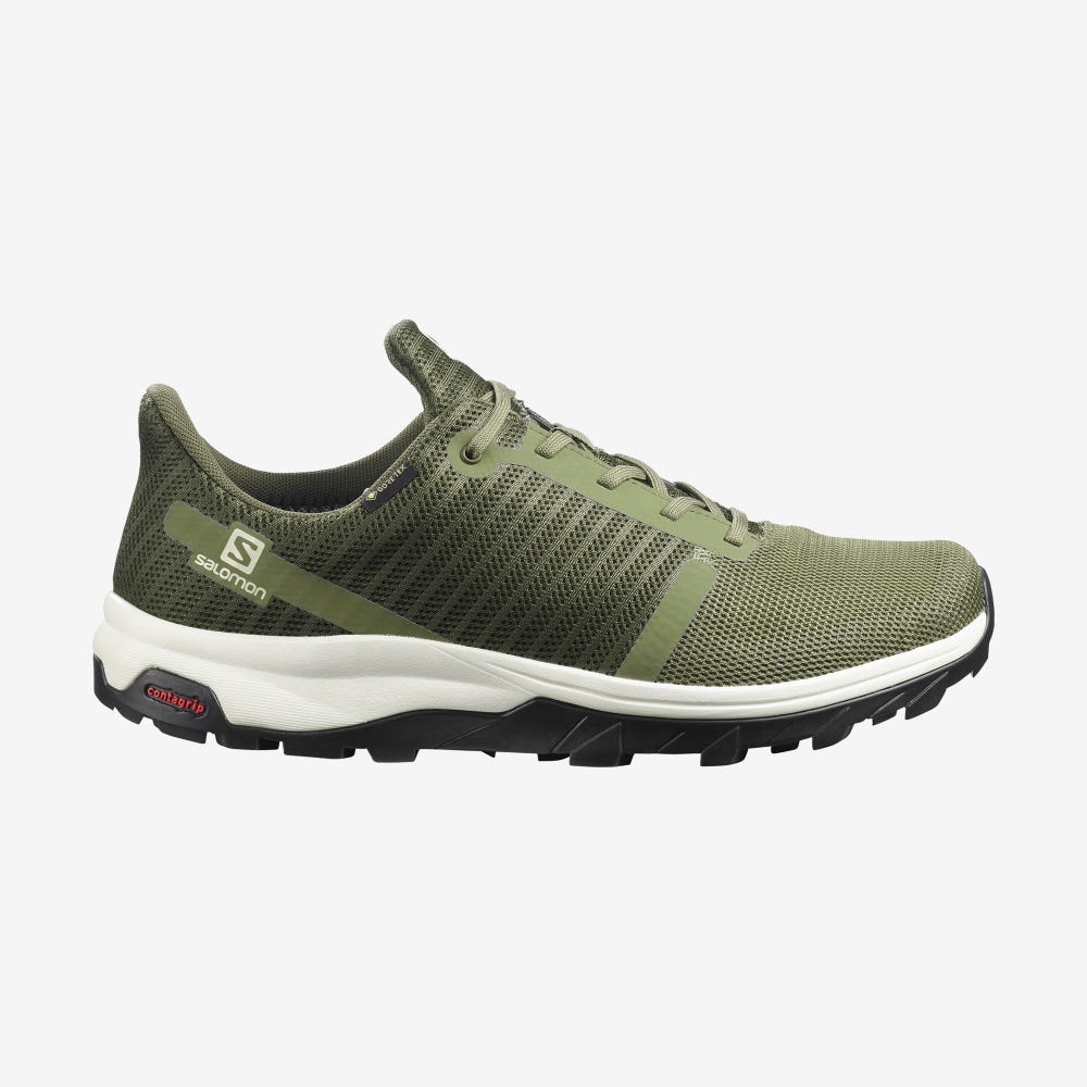 Men\'s Salomon OUTBOUND PRISM GORE-TEX Hiking Shoes Deep Green/Olive/Light Yellow | SA20659-314