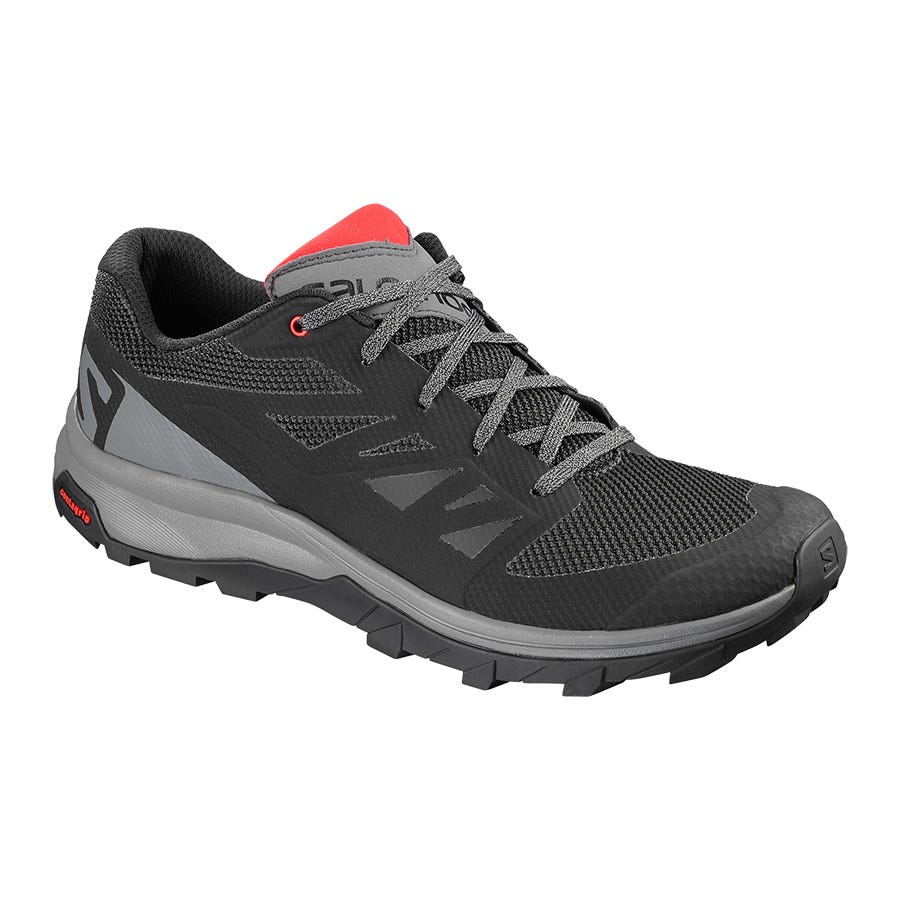 Men\'s Salomon OUTLINE Hiking Shoes Black/Red | SA64752-840