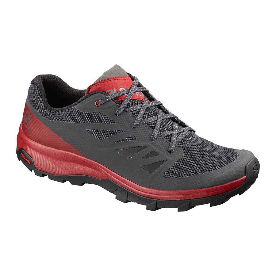 Men\'s Salomon OUTLINE Hiking Shoes Grey/Red | SA73215-294